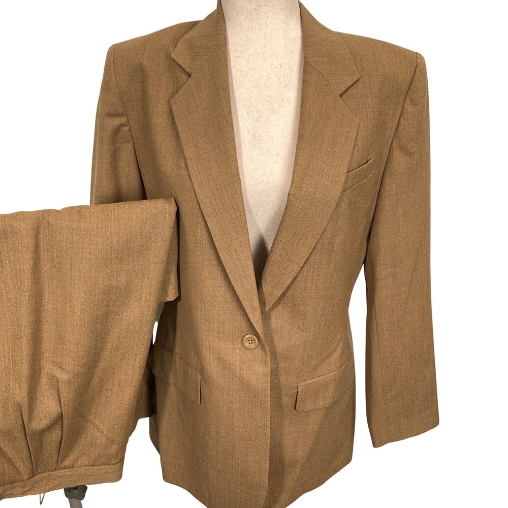 Lands End Skirt Suit Womens Blazer 8 Skirt 6‎ Tan Camel Tan Herringbone USA VTG